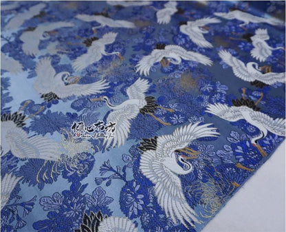 Crane Jacquard Satin Fabric: Japanese Brocade, Silver Grey, 29.5"W
