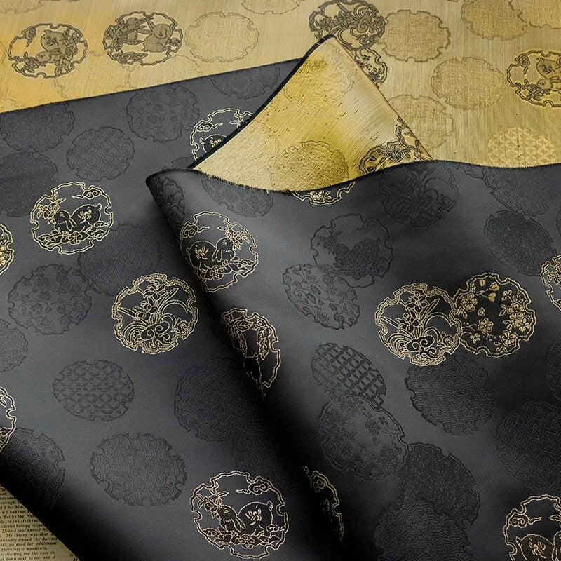 Rabbit Jacquard Brocade Fabric: Japanese Rayon Damask (By The Meter)