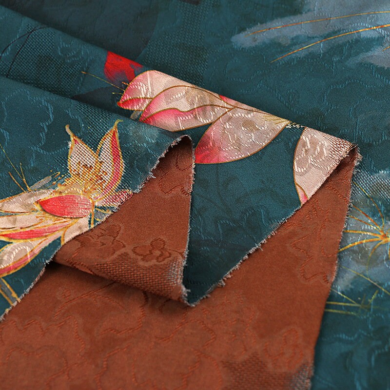Emerald Satin Fabric: Floral Print, 59" Wide, Sewing & Upholstery
