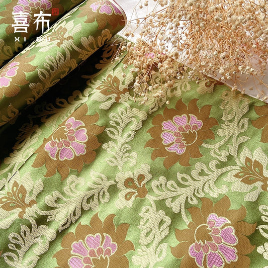 Tissu brocart Lotus Lurex : 75 cm de large, textile tibétain