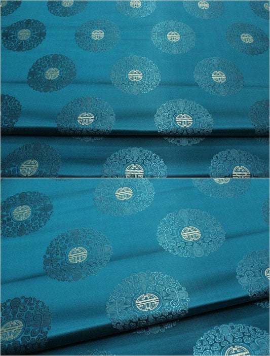 Chinese Fu Symbol Brocade Fabric: Floral Jacquard Satin (29.5"W)