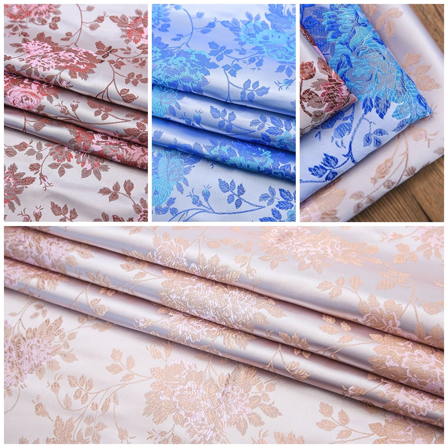 Silk Brocade Fabric: Rose Flower Jacquard, 45" Wide - By The Meter