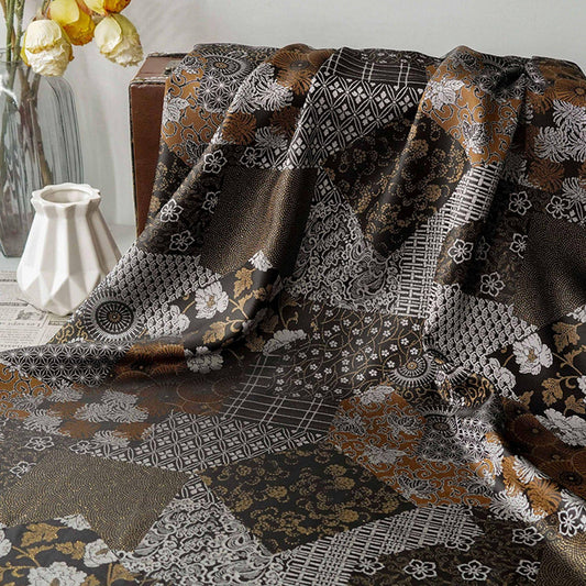 Japanese Floral Patchwork Fabric | Sashiko Style Quilting Material, 58"W
