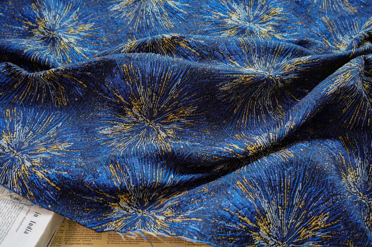 Gold Embroidered Jacquard Fabric: Luxury Floral Upholstery, Costume, Decor