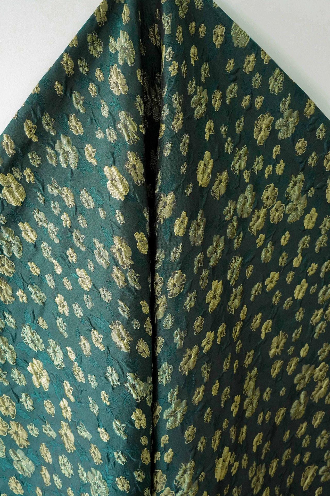 Green Floral Brocade Fabric: Embossed Jacquard Sewing Material, 57" Wide