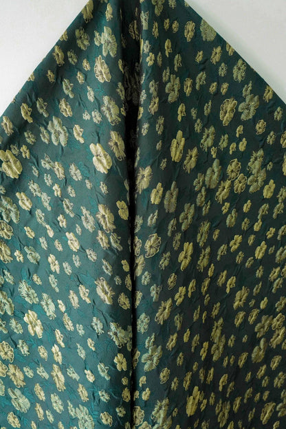 Green Floral Brocade Fabric: Embossed Jacquard Sewing Material, 57" Wide
