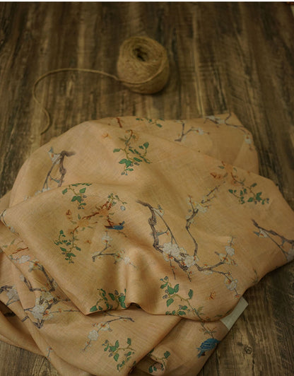 Floral Ramie Fabric: Samuume Pattern, 55" Wide - Sewing & Upholstery