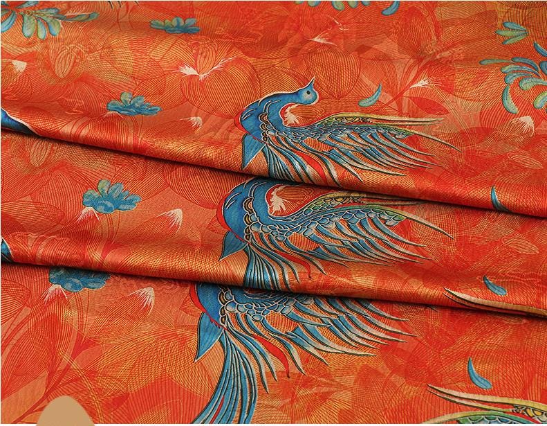 Tissu d'ameublement en soie Phoenix Flower Tea : impression numérique, 150 cm de large