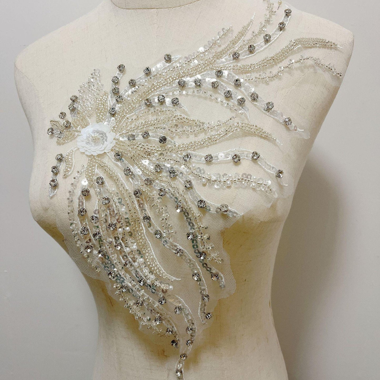 Embroidered Lace Trim: Light Ivory Bridal Wedding Veil with Sequins (By Pair)