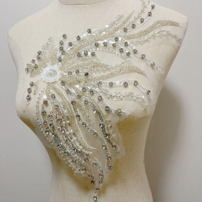 Embroidered Lace Trim: Light Ivory Bridal Wedding Veil with Sequins (By Pair)