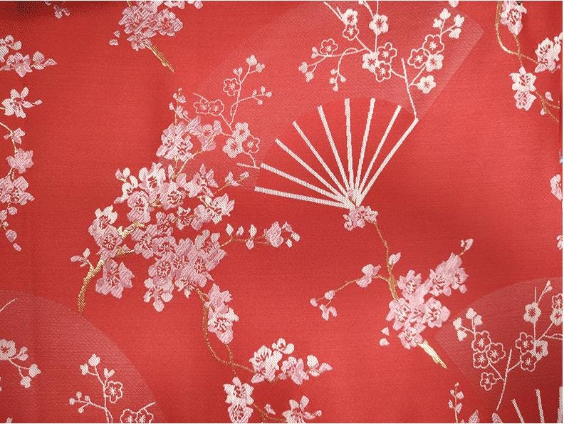 Tissu brocart à fleurs de prunier rouge : Matériel de couture pour cheongsam qipao