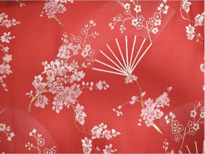 Tissu brocart à fleurs de prunier rouge : Matériel de couture pour cheongsam qipao