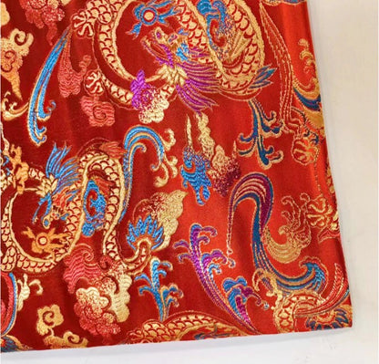 Phoenix Brocade Fabric: Gold Embroidery, Chinese Cheongsam Sewing Material (29.5"W)