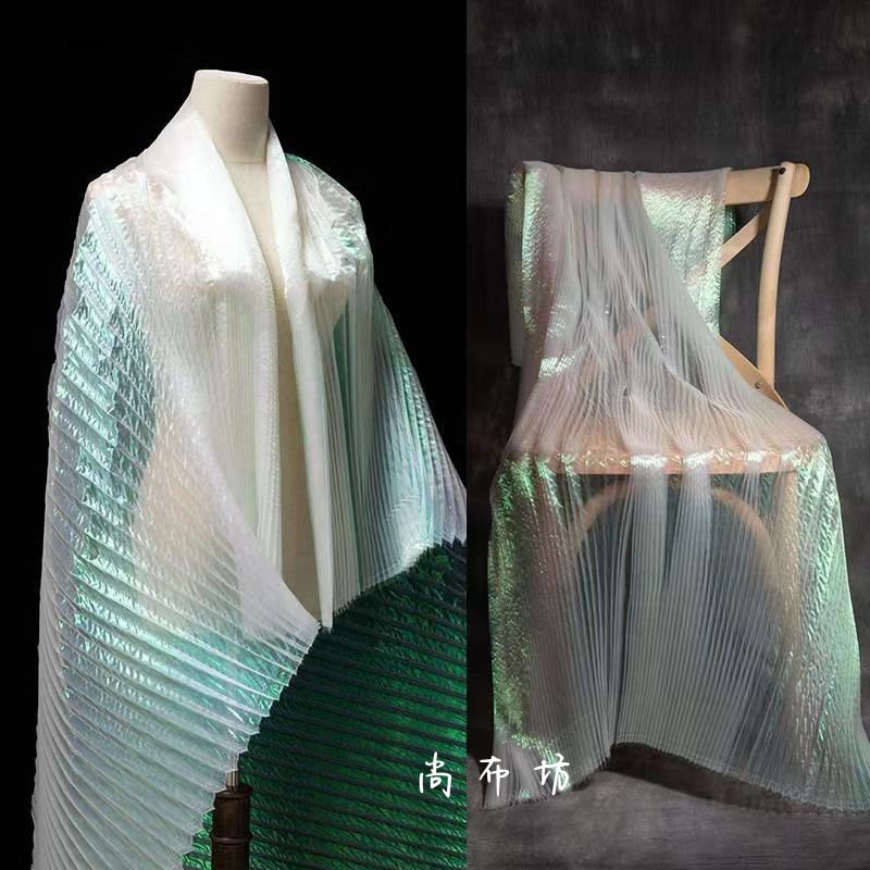 White Pleated Texture Fabric: 59"W Stiff Designer Fabric