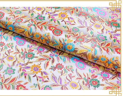 Floral Brocade Fabric: Chinese Leaf Design, 45" Wide