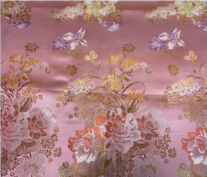 Tissu brocart de soie pivoine : motif floral pour ameublement, matelassage et couture, 75 cm de large