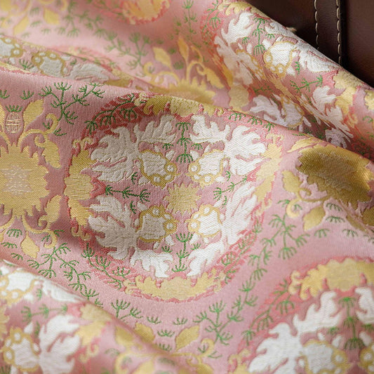 Gold Thread Jacquard Fabric: Fish & Lotus 3D Texture, 55" Wide