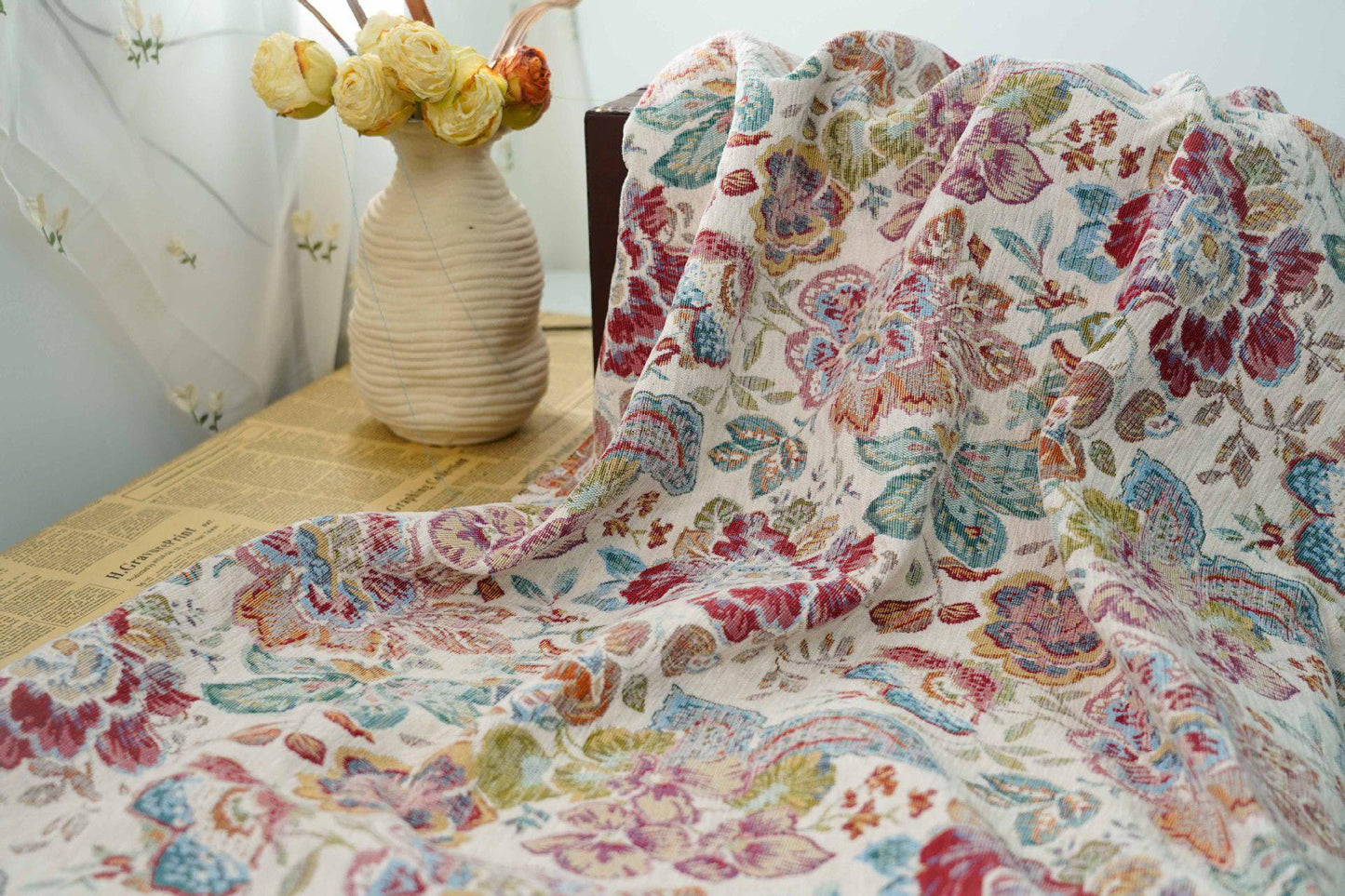 Floral Jacquard Fabric: Oil Painting Style, Upholstery Sewing Material - 59"W