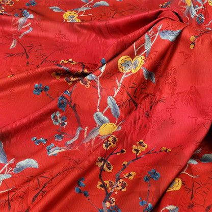 Floral Pearl Satin Fabric: Gambiered Canton Gauze, 58" Wide