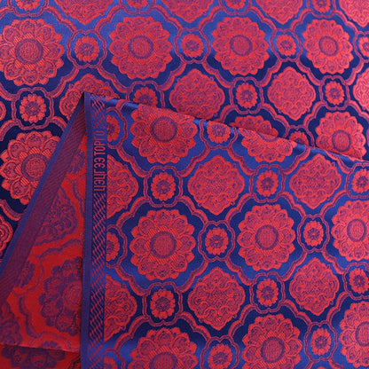 Red & Blue Floral Brocade Fabric: 29.5"W Rayon Cheongsam Material