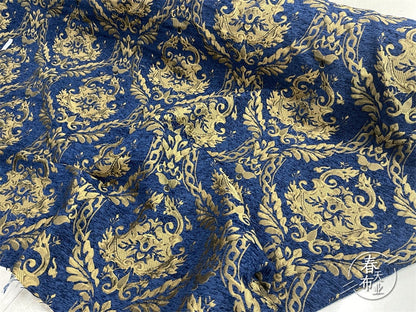 Tissu Jacquard Palais Bleu et Or : Damas de 55 po de large pour ameublement