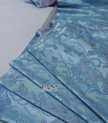 Aqua Blue Brocade Fabric: Sea of Clouds & Waves, 29.5"W