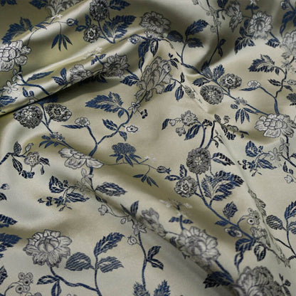 Floral Brocade Fabric: Fairy Jade, Silver & Champagne Silk Rayon Blend
