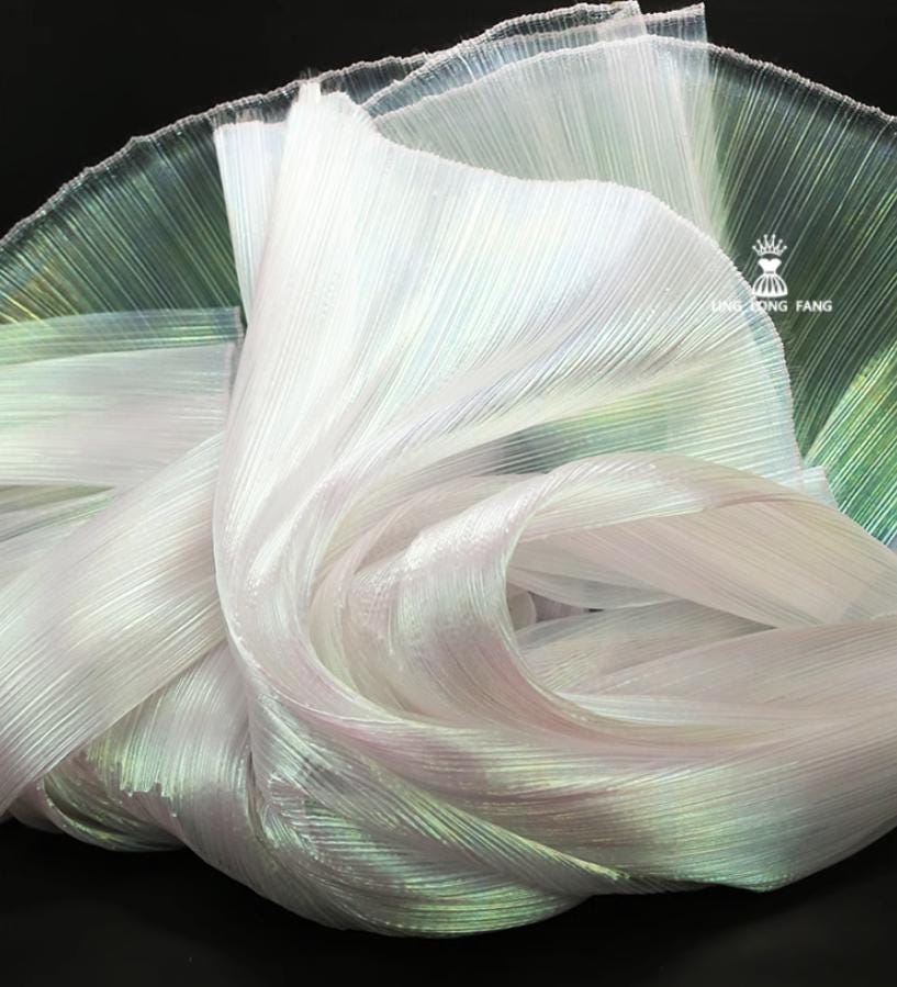 Crinkled Pleated Organza Fabric: 57" Wide Stiff Designer Material