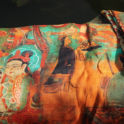 Dunhuang Murals Linen Fabric: Asian Style Upholstery & Sewing, 55"W