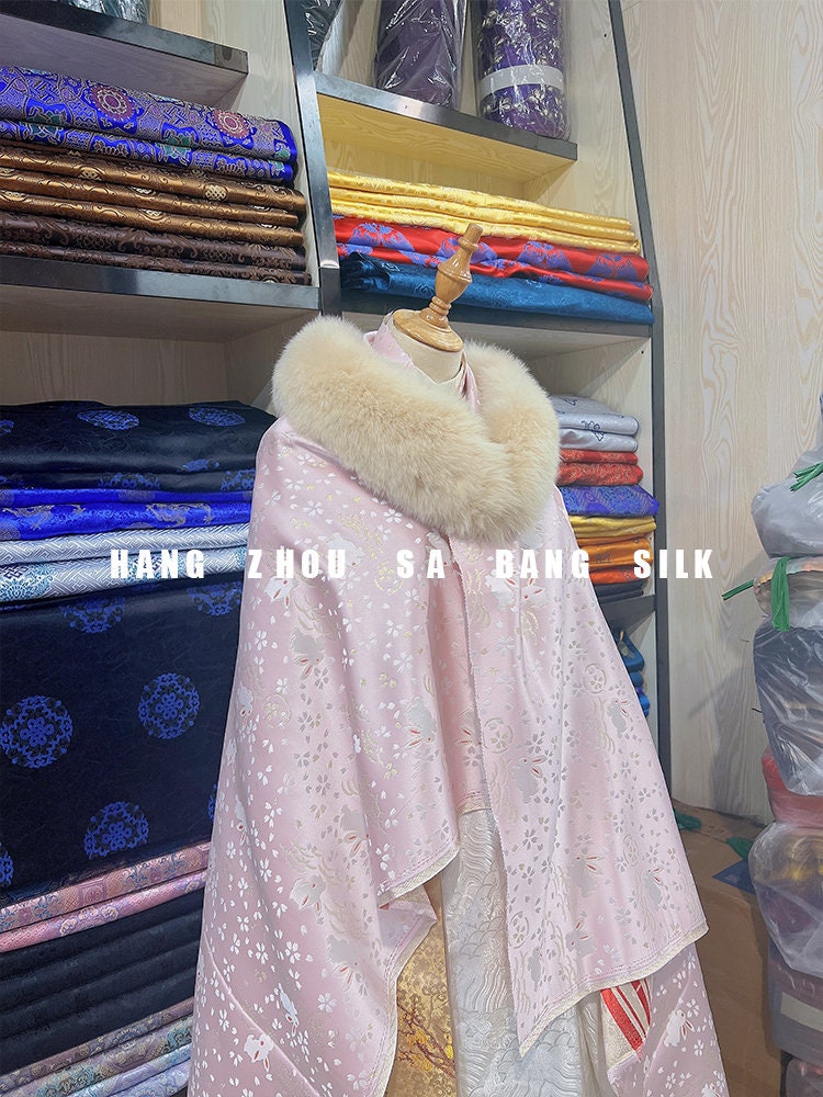 Rabbit Jacquard Silk Brocade Fabric: Pink Damask, 59" Wide