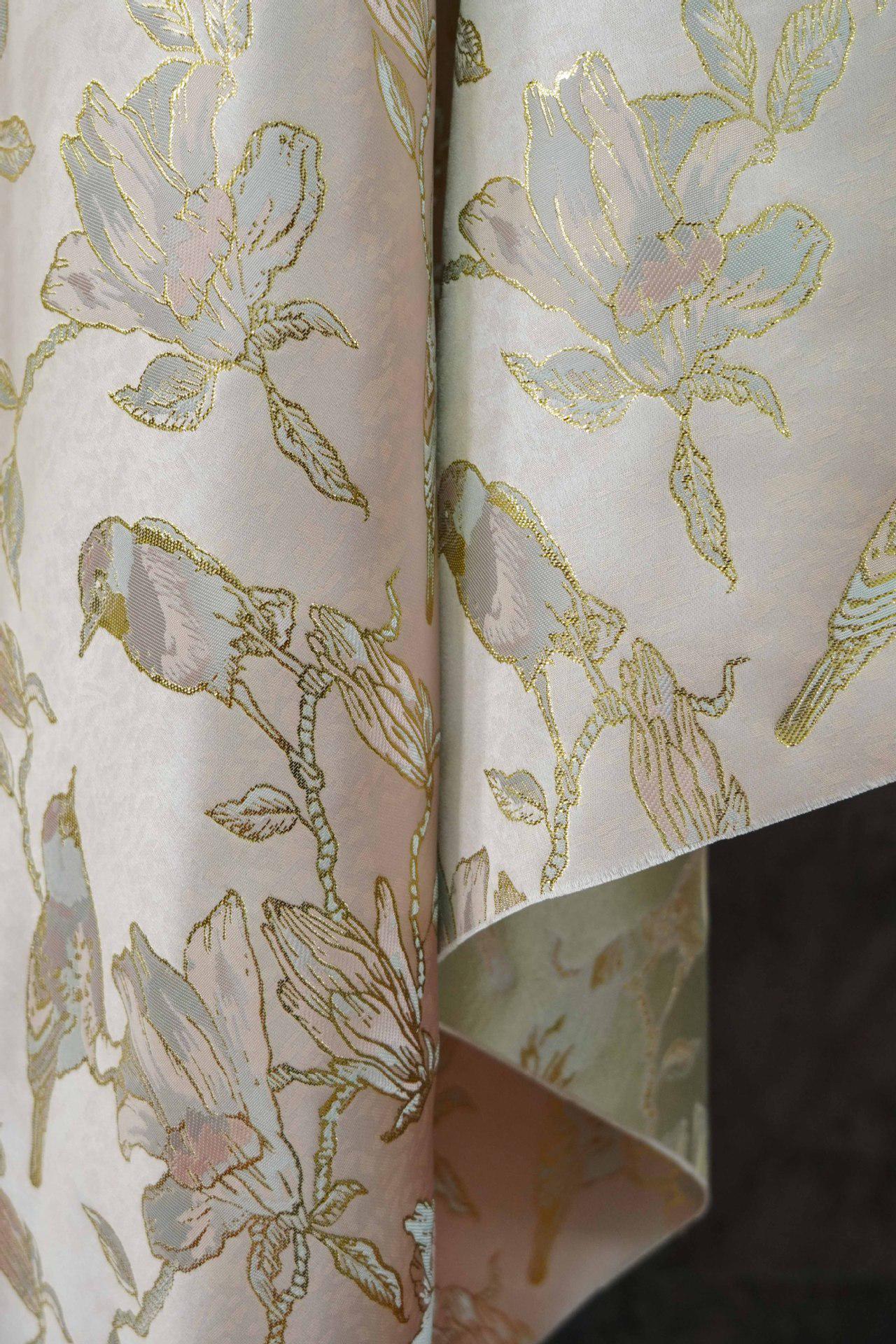 Floral Gold Jacquard Satin Fabric: Brocade Textile, Dressmaking & Upholstery (64" Wide, By The Meter)
