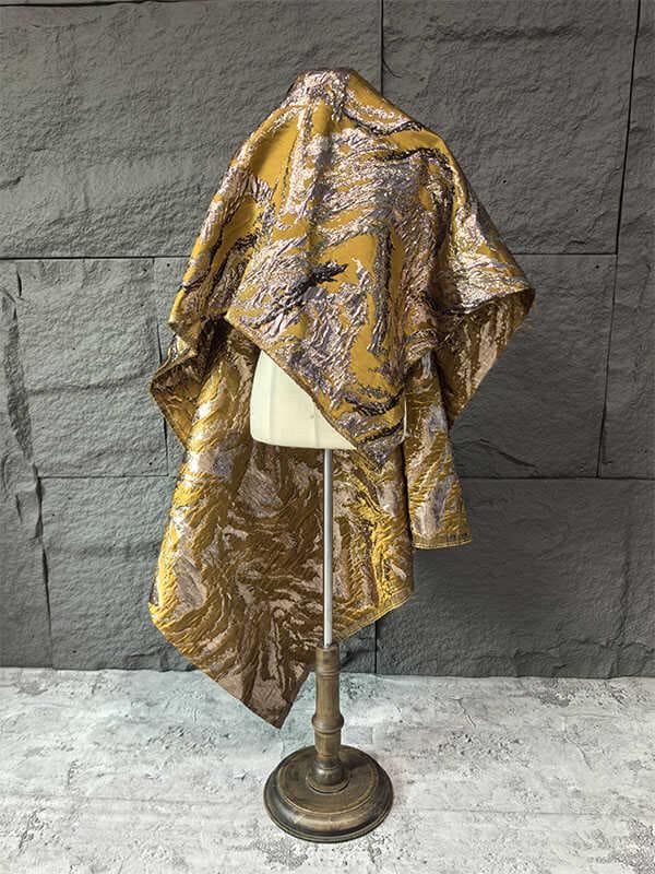 Gold Thread Jacquard Fabric: 3D Mountain Design, 59" Wide