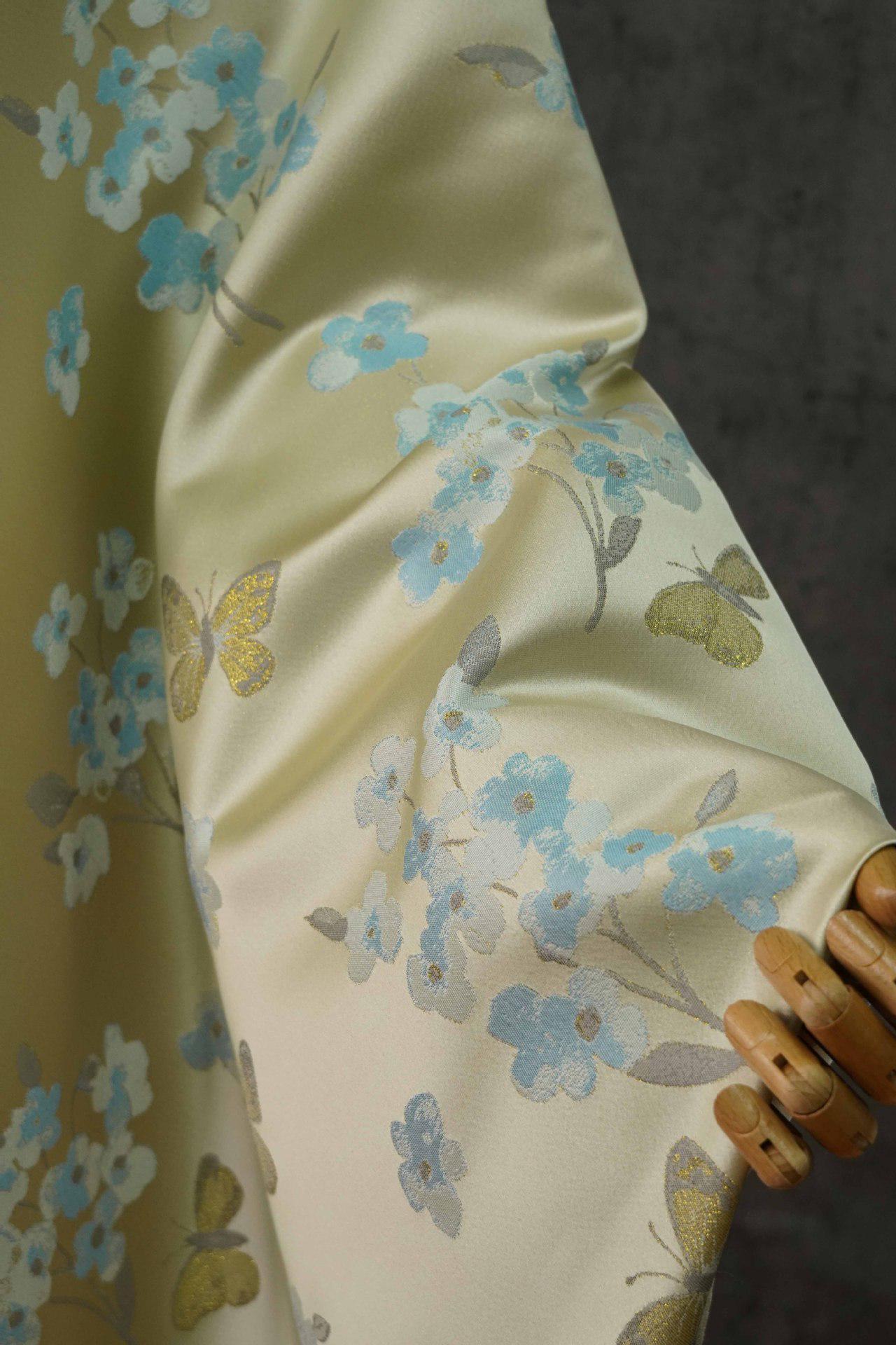 Gold Butterfly Brocade Fabric: Plum & Pale Gold Jacquard - 59" Wide