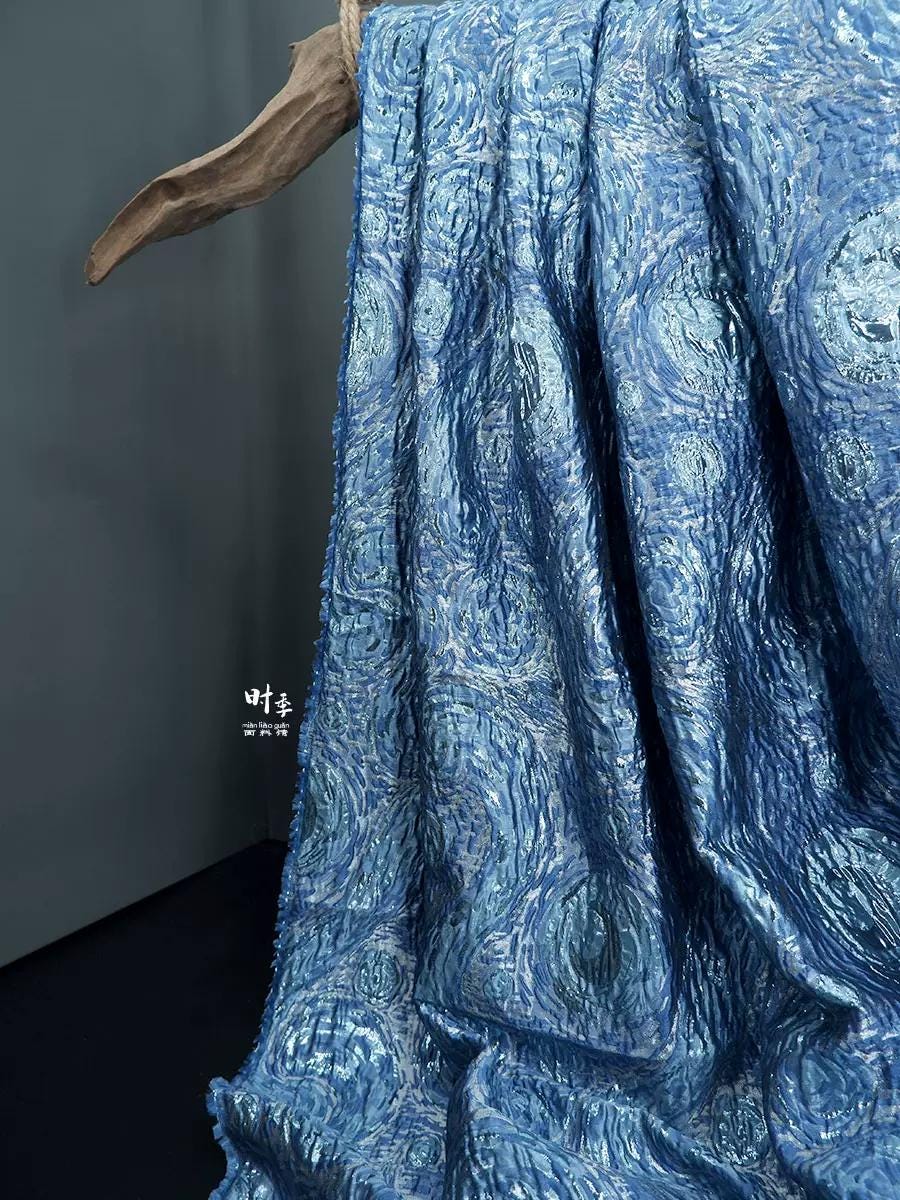Van Gogh Starry Night Jacquard Fabric: 56"w Impressionism Style