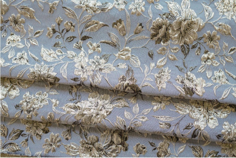 Tissu jacquard floral doré réversible : matériau de couture pour ameublement gaufré, largeur 60