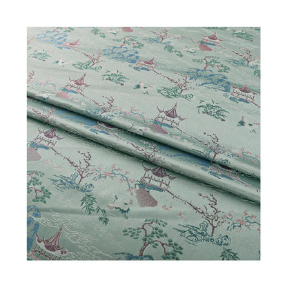 Tissu brocart Nishijin : Kimono Garden bleu aqua, 150 cm de large