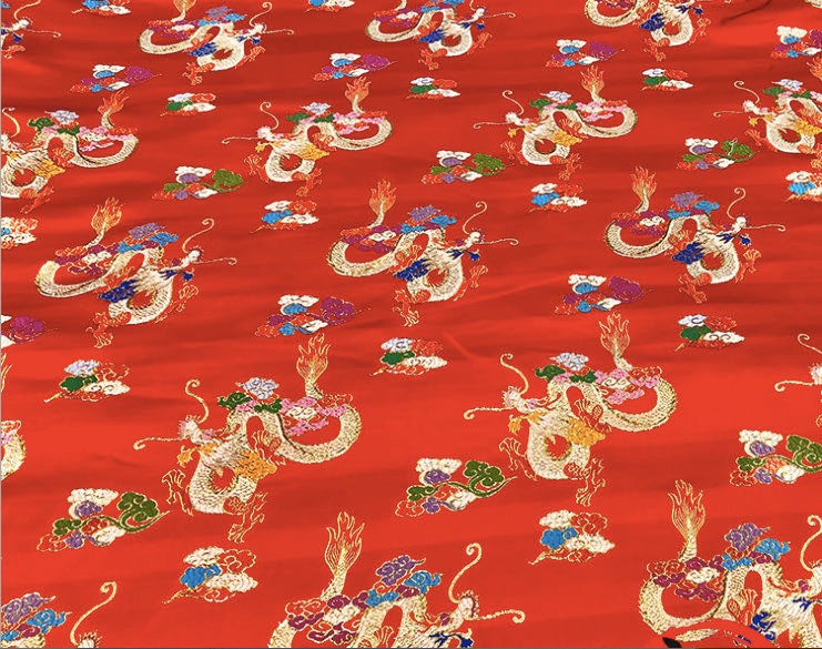 Dragon Brocade Fabric: Multicolor Silk Rayon Blend, 59" Wide