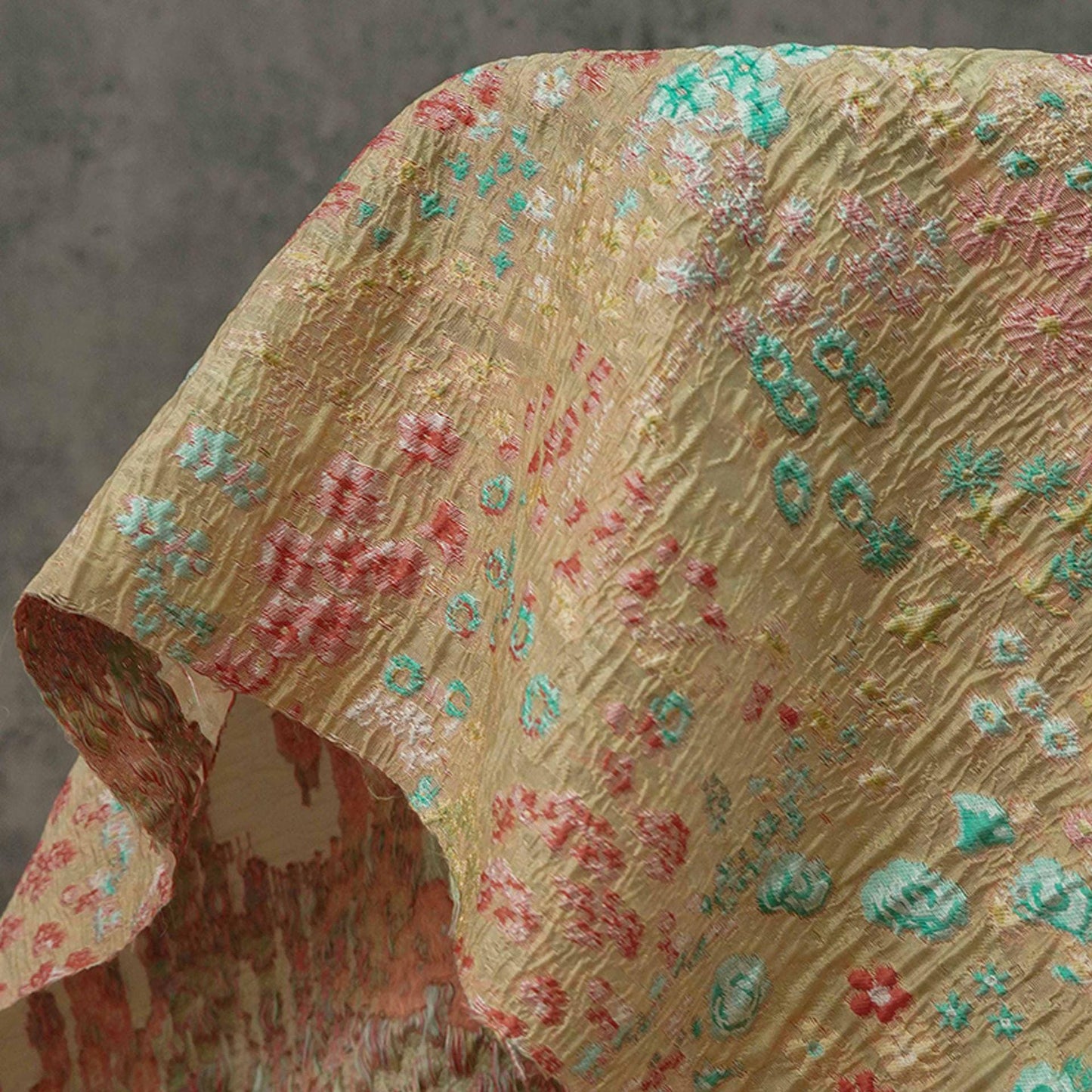 Blue Pink Jacquard Woven Fabric: 3D Embossed Flower Pattern, 57" Wide