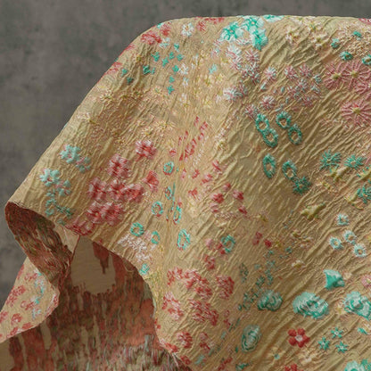 Blue Pink Jacquard Woven Fabric: 3D Embossed Flower Pattern, 57" Wide