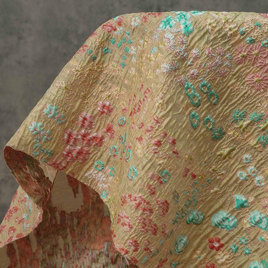 Blue Pink Jacquard Woven Fabric: 3D Embossed Flower Pattern, 57" Wide