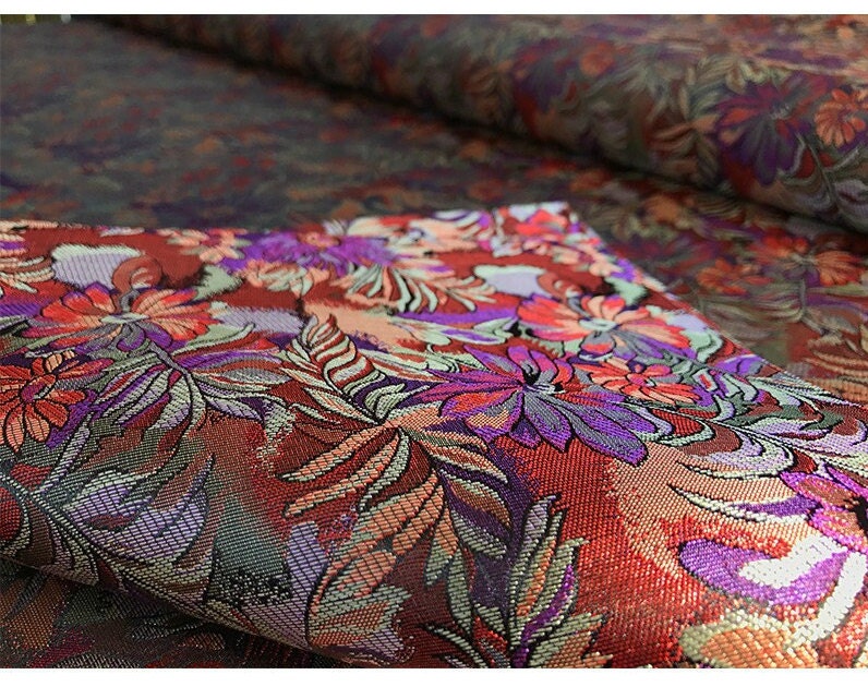 Nishijin Japanese Floral Brocade Fabric: High-Precision Jacquard Silk (35" Width)