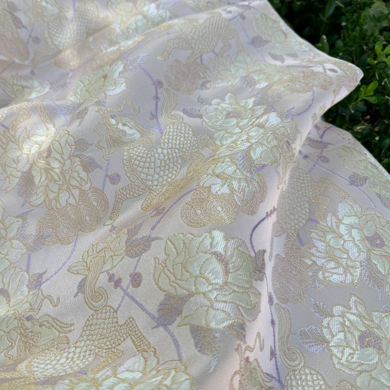 Embossed Floral Jacquard Fabric: 3D Gold Thread Design, 55" Wide