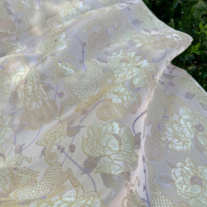 Embossed Floral Jacquard Fabric: 3D Gold Thread Design, 55" Wide