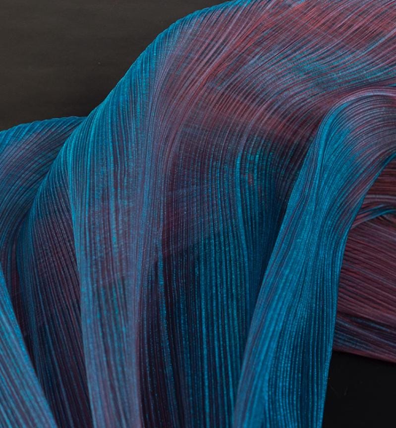 Pleated Gradient Organza Fabric, Two Tone Mesh, 55"W