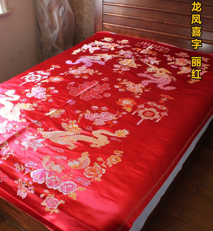 Handmade Silk Brocade Quilt: Chinese Wedding Fabric, Queen/King Size