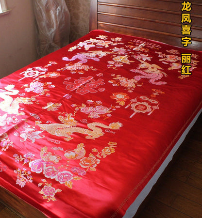 Handmade Silk Brocade Quilt: Chinese Wedding Fabric, Queen/King Size