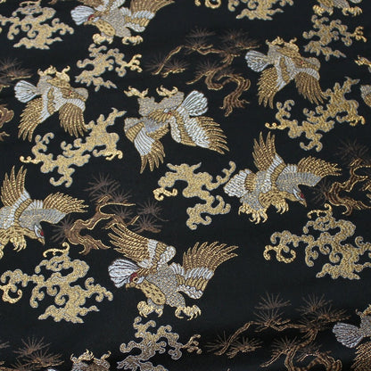 Japanese Silk Brocade Fabric: Ancient Totem Eagle Design, 29.5" Wide