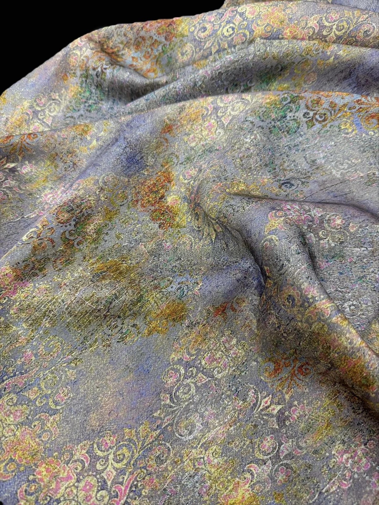 Oriental Silk Brocade Fabric: Gold Print Textile for Cheongsam, 55"Wide