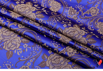 Peony Flower Brocade Fabric: 29.5"W Rayon Nylon Blend, Upholstery & Sewing By The Meter