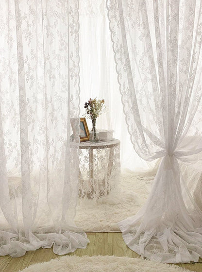 French Lace Curtain Fabric: Rose Wavy Yarn, 110" Height